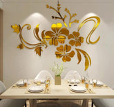 Flower Shape Acrylic Mirror Wall Stickers (golden And Silver Color ) 24×32 In