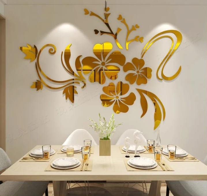 Flower Shape Acrylic Mirror Wall Stickers (golden And Silver Color ) 24×32 In