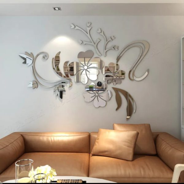 Flower Shape Acrylic Mirror Wall Stickers (golden And Silver Color ) 24×32 In