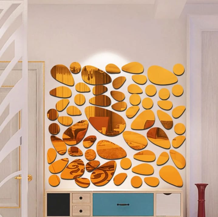 Pebbles Acrylic mirror stickers Wall decorations 12pc set Available in golden Silver color