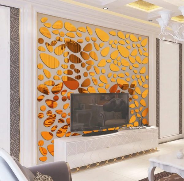 Pebbles Acrylic mirror stickers Wall decorations 12pc set Available in golden Silver color