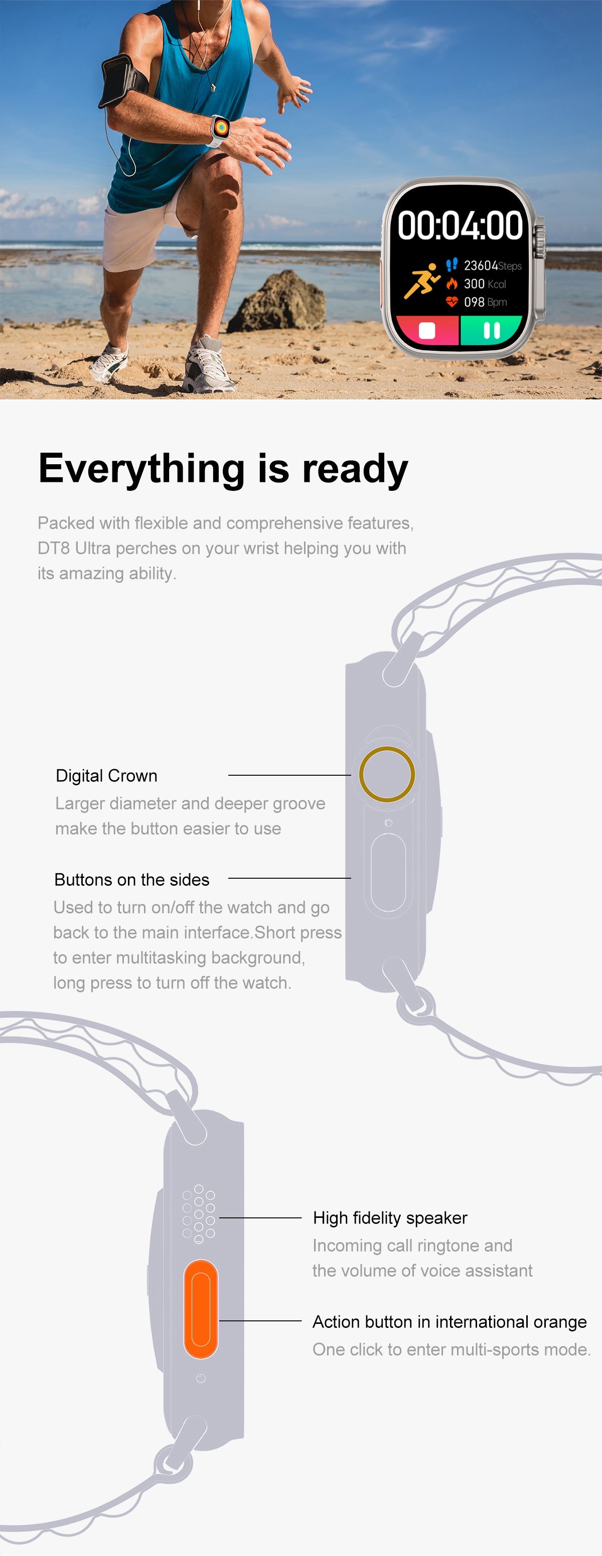 T900 Ultra 100% Original Waterproof Smart Watch Big 2.09