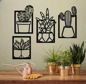 Plants 4 Pcs Set Wooden Wall Decoration.